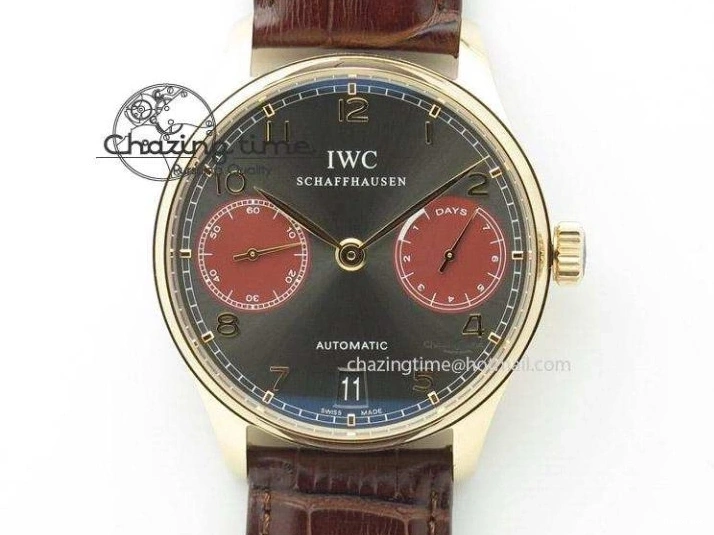 MIROTIME 0416 Breathable Portuguese Real PR IW500127 ZF 1:1 Best Edition Gray Red Dial On Black Leather Strap A 7332